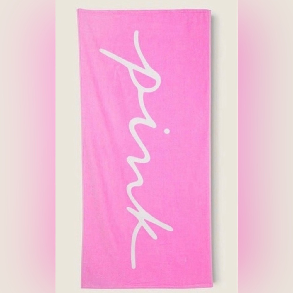 NEW VS PINK pink script logo beach towel